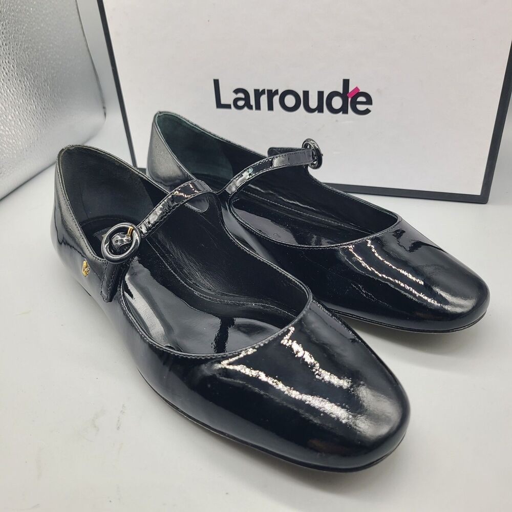 Larroude Blair Women Ballet Flats Black Patent Leather Mary Jane Size 9.5 New